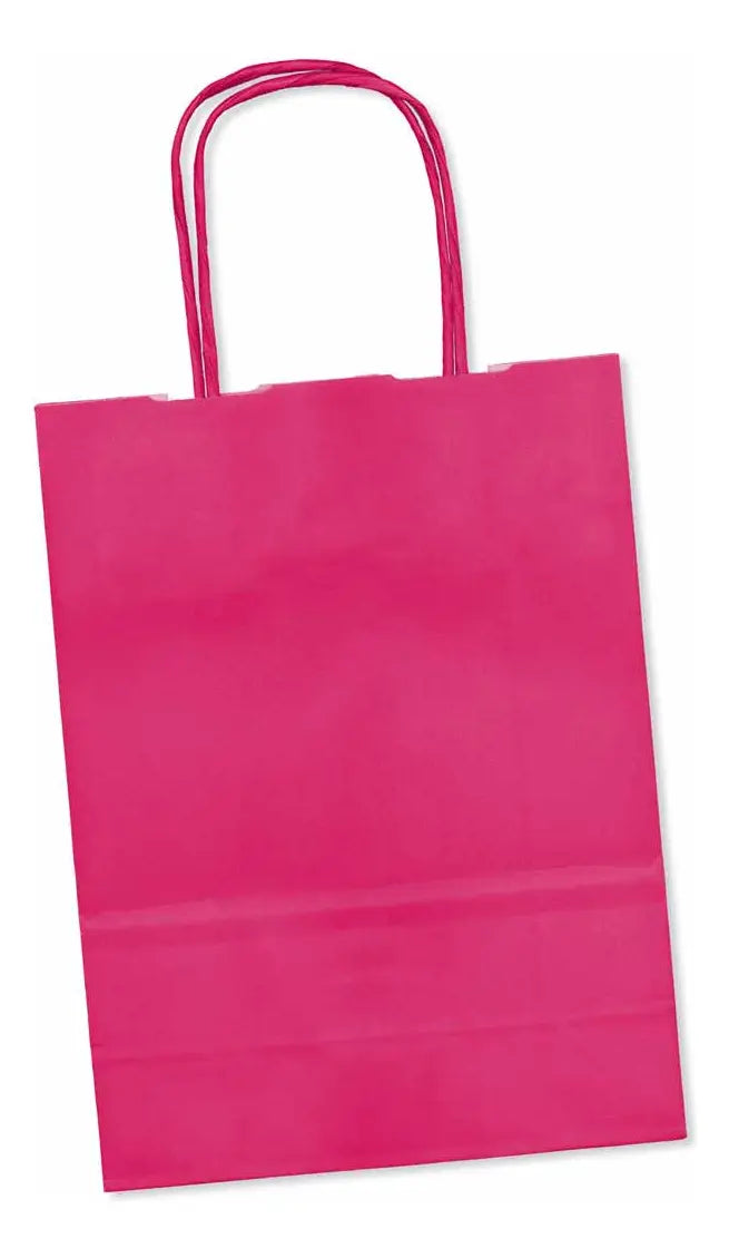 Pack 12 Bolsas Papel Kraft 21x15x8cm con Manija para Cumpleaños y Eventos