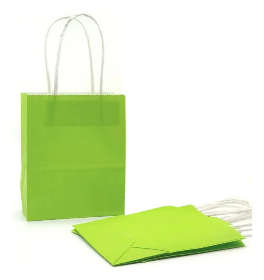 Pack 12 Bolsas Papel Kraft 21x15x8cm con Manija para Cumpleaños y Eventos