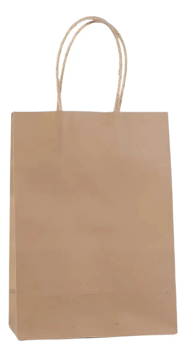 Pack 12 Bolsas Papel Kraft 21x15x8cm con Manija para Cumpleaños y Eventos