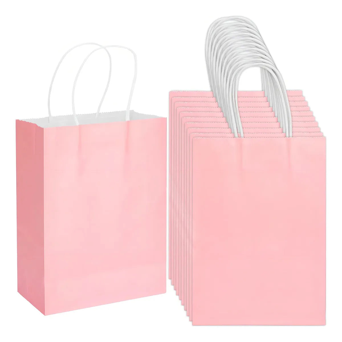 Pack 12 Bolsas Papel Kraft 21x15x8cm con Manija para Cumpleaños y Eventos