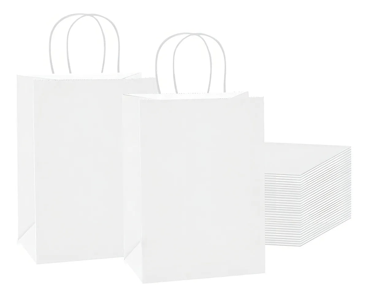 Pack 12 Bolsas Papel Kraft 21x15x8cm con Manija para Cumpleaños y Eventos