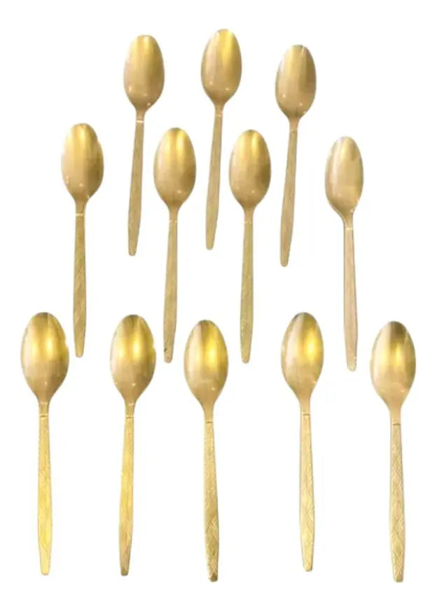 Cucharas Desechables Plásticas 12 Uds Mango Dorado Para Postres y Fiestas