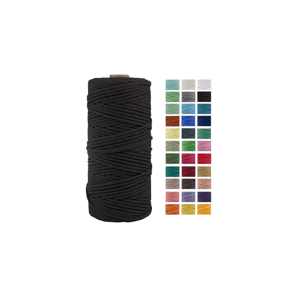 Rollo de cordón para macramé Importadora Acacia de 3 mm en color negro, 100% algodón, con paleta de colores variados