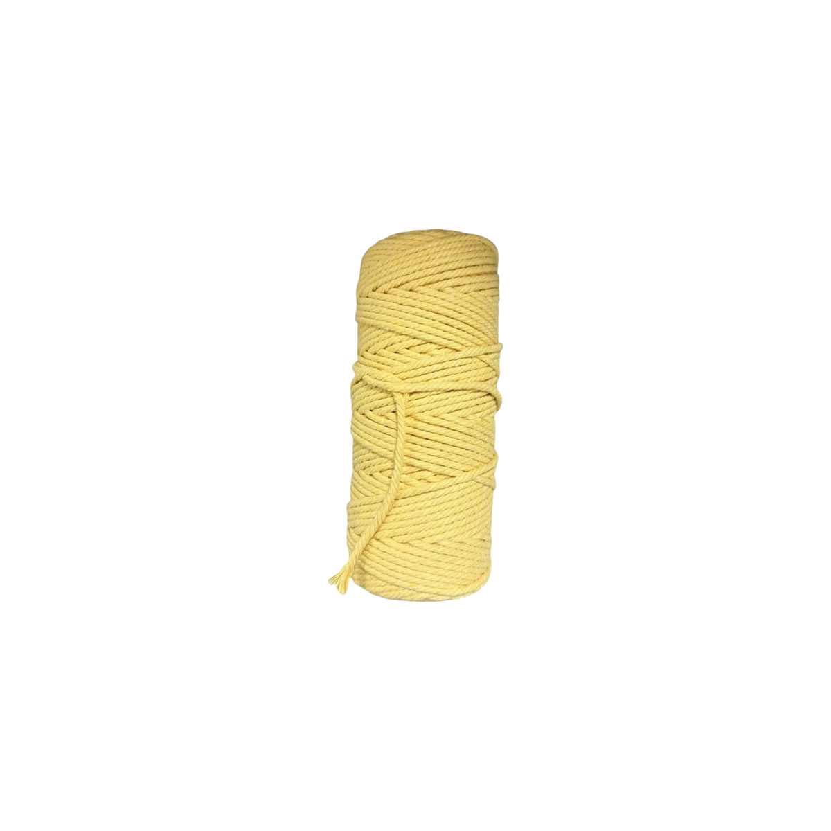 Rollo de cordón para macramé Importadora Acacia de 3 mm en color amarillo, fabricado en 100% algodón natural.