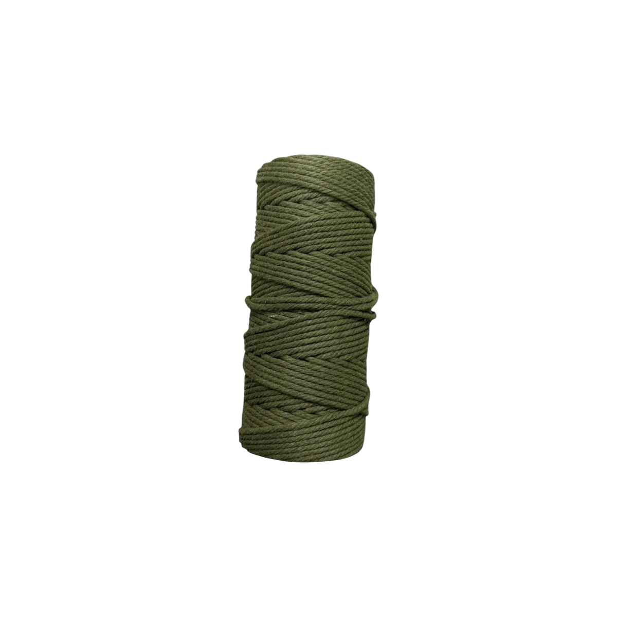 Rollo de cordón para macramé Importadora Acacia de 3 mm en color verde oliva, fabricado en 100% algodón natural.