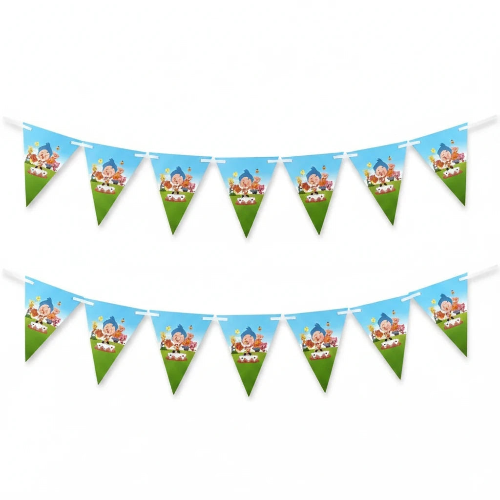 Importadora Acacia Payaso Plim Plim birthday bunting banner with colourful triangular flags for kids parties.