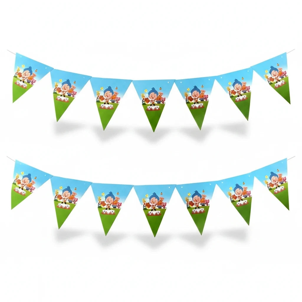 Importadora Acacia Payaso Plim Plim birthday bunting banner with colourful triangular flags for kids parties